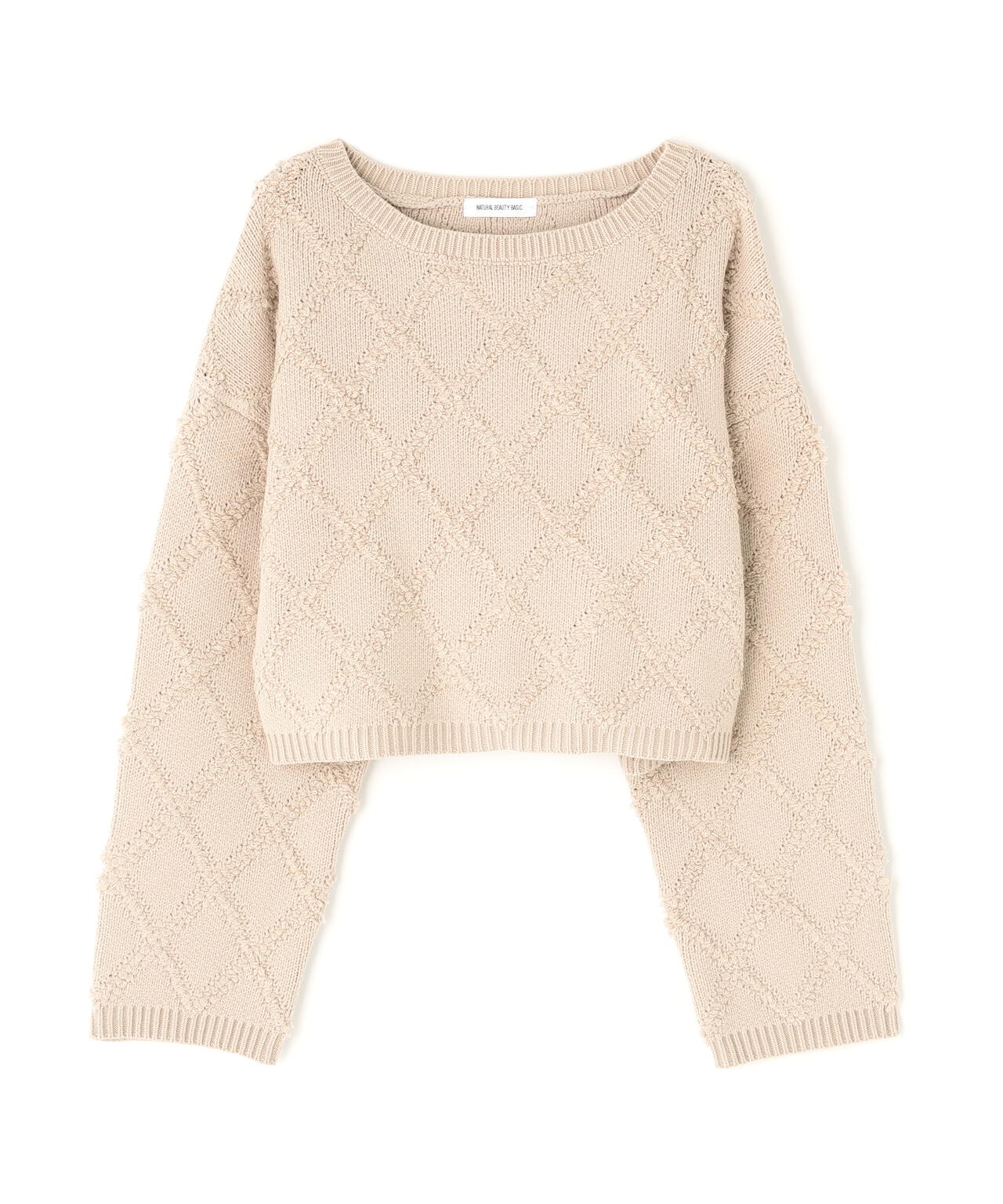 ダイヤ柄クロップドニット