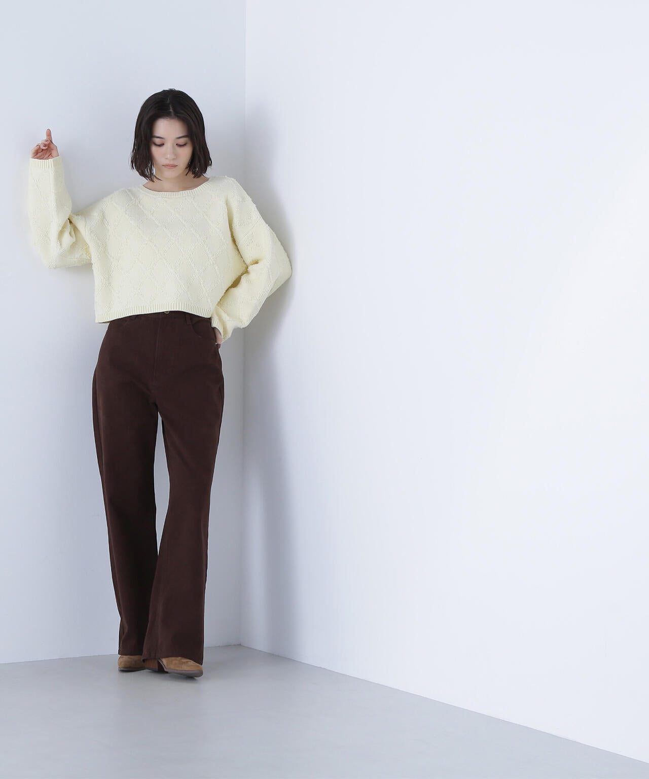 ダイヤ柄クロップドニット