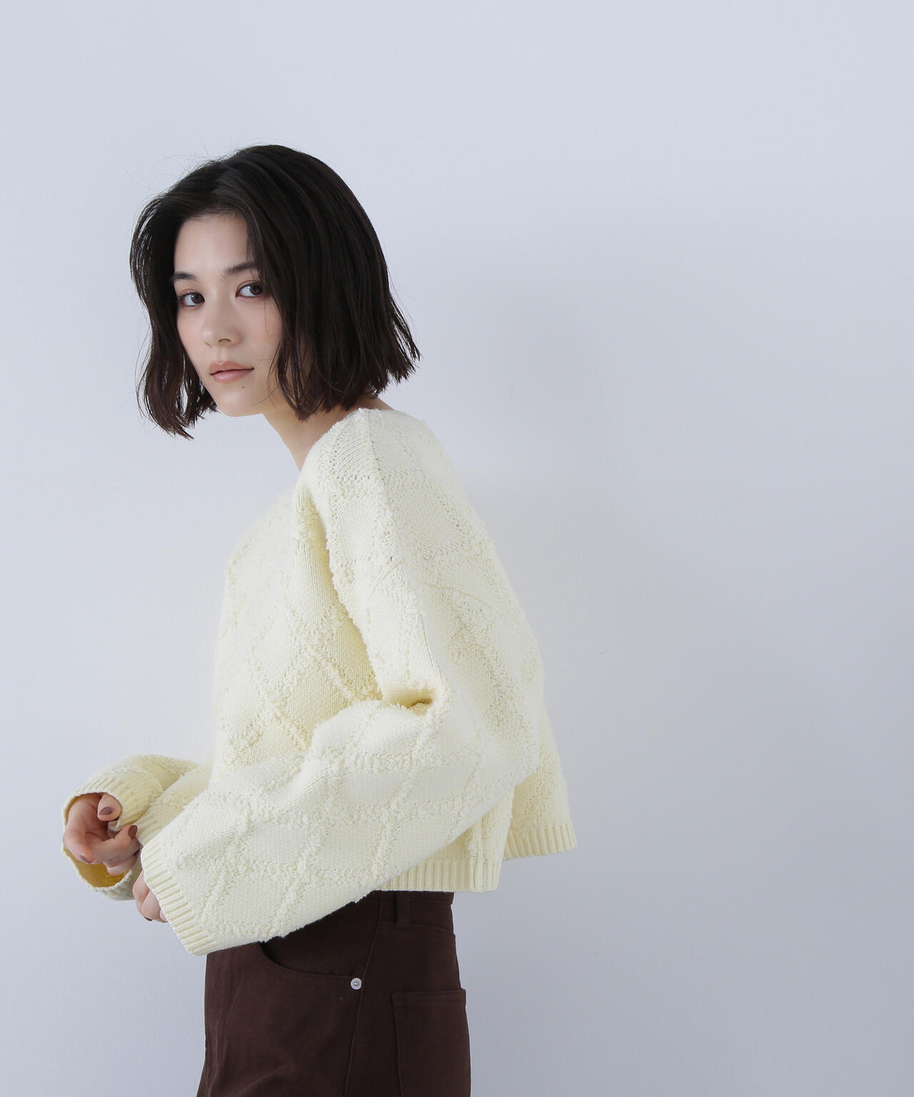 ダイヤ柄クロップドニット | NATURAL BEAUTY BASIC（ナチュラル