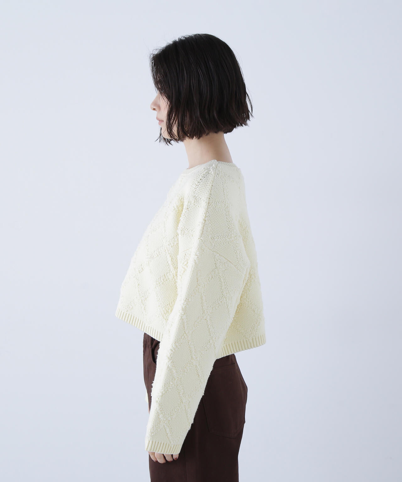 ダイヤ柄クロップドニット