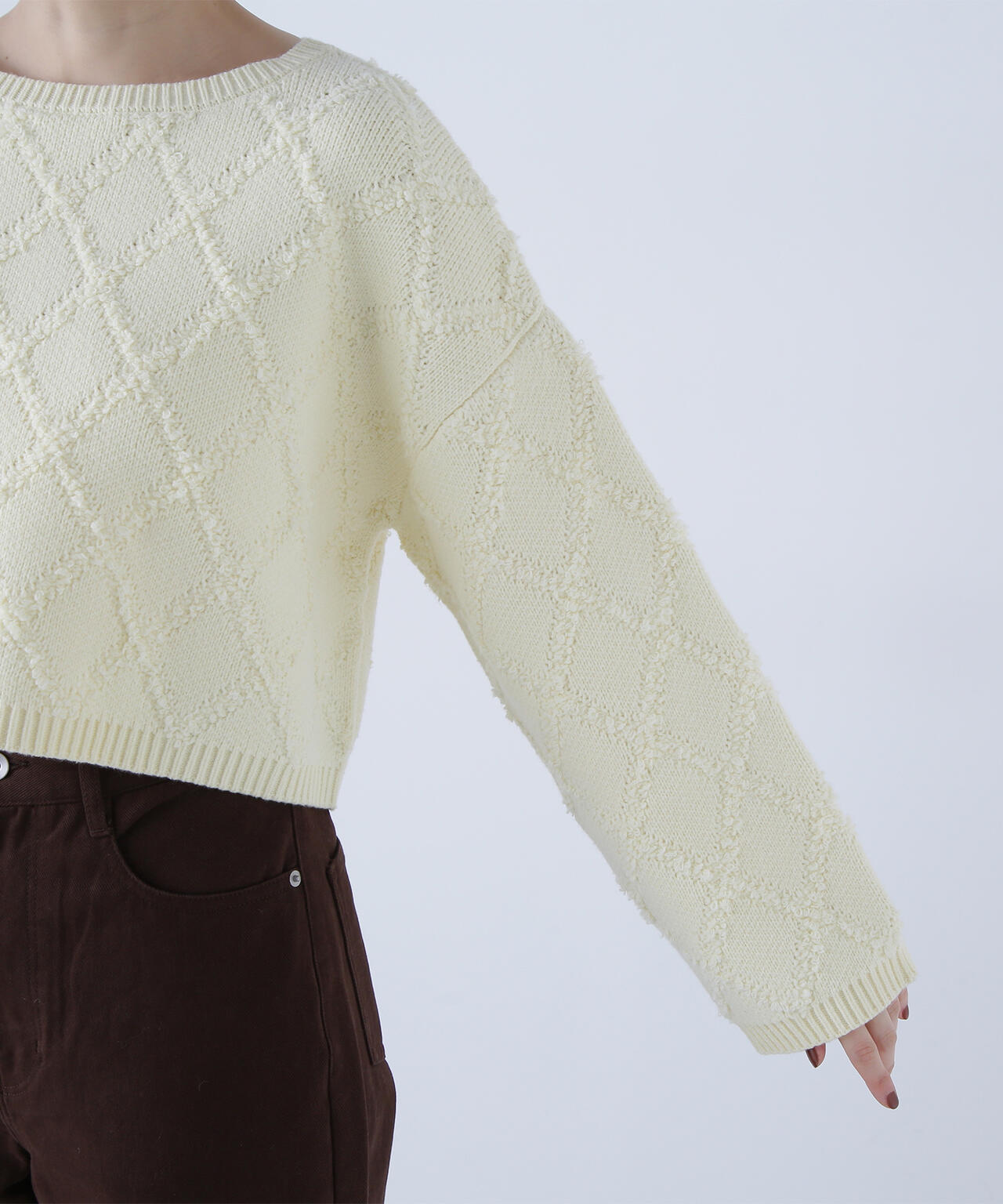 ダイヤ柄クロップドニット