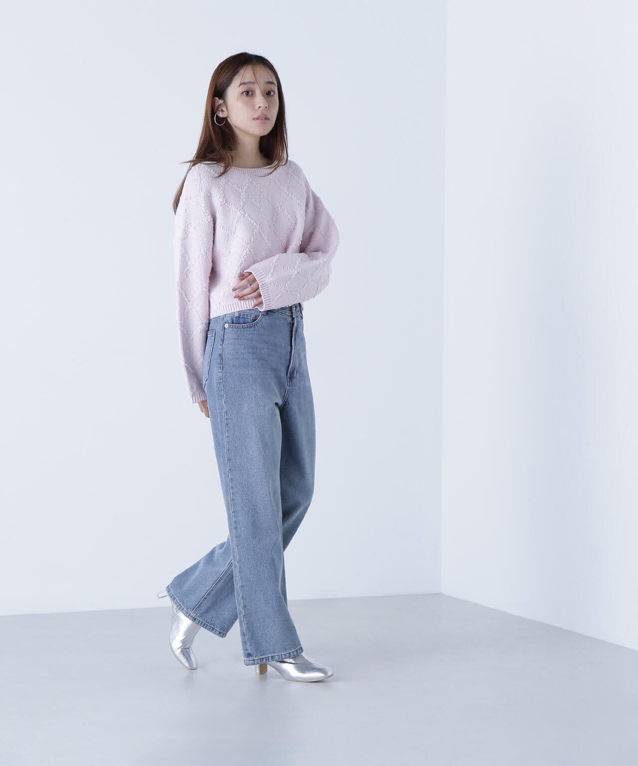 ダイヤ柄クロップドニット