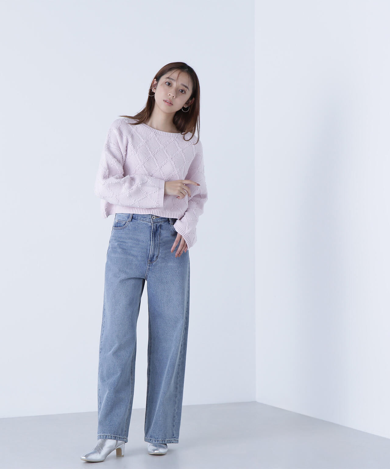 ダイヤ柄クロップドニット