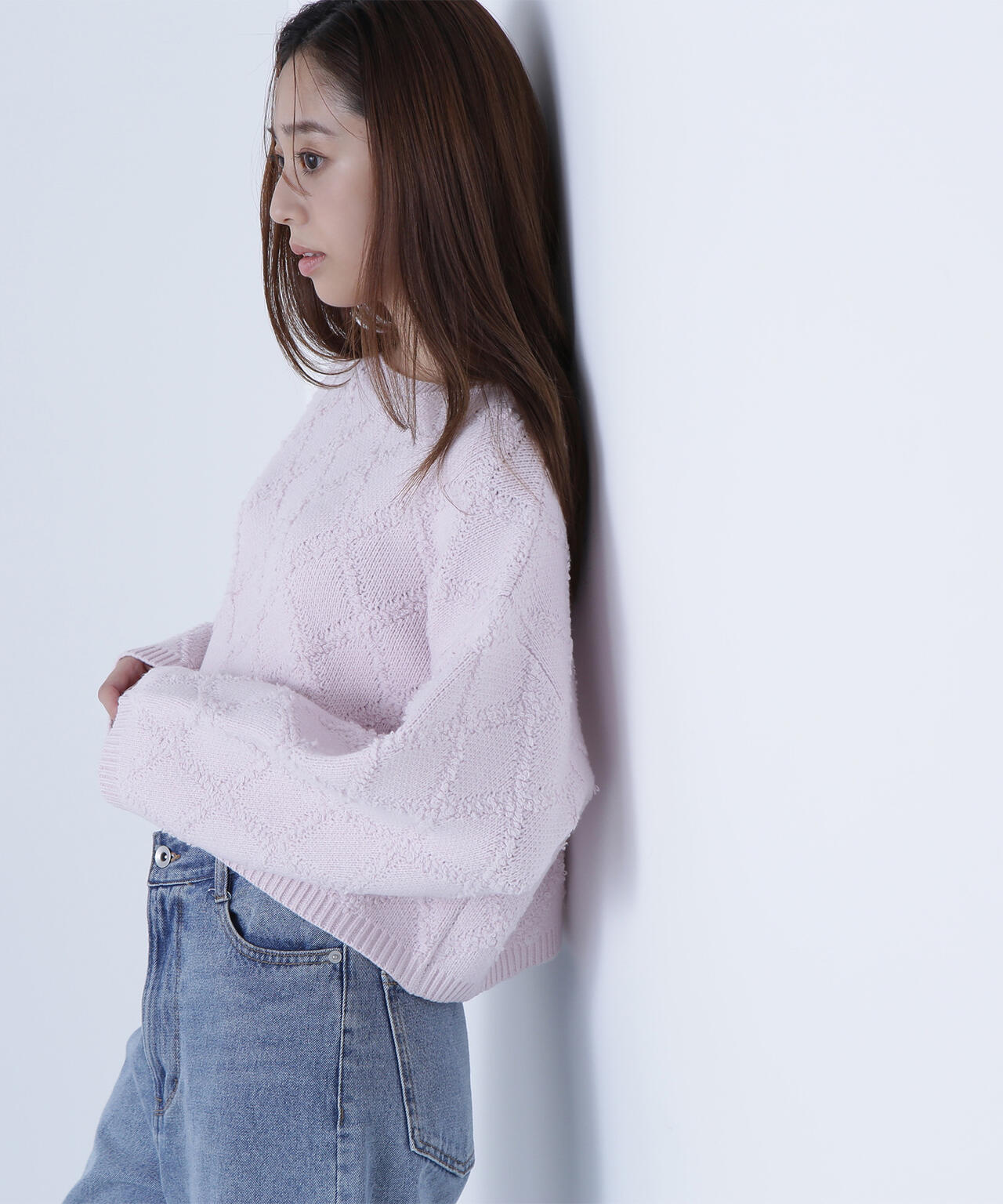 ダイヤ柄クロップドニット