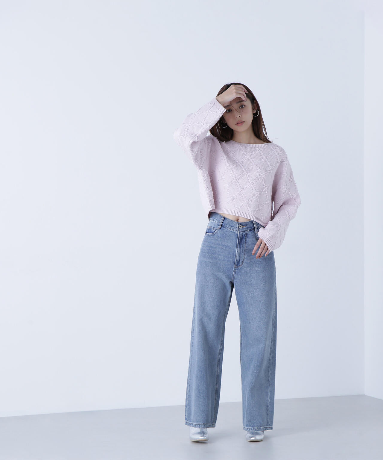 ダイヤ柄クロップドニット