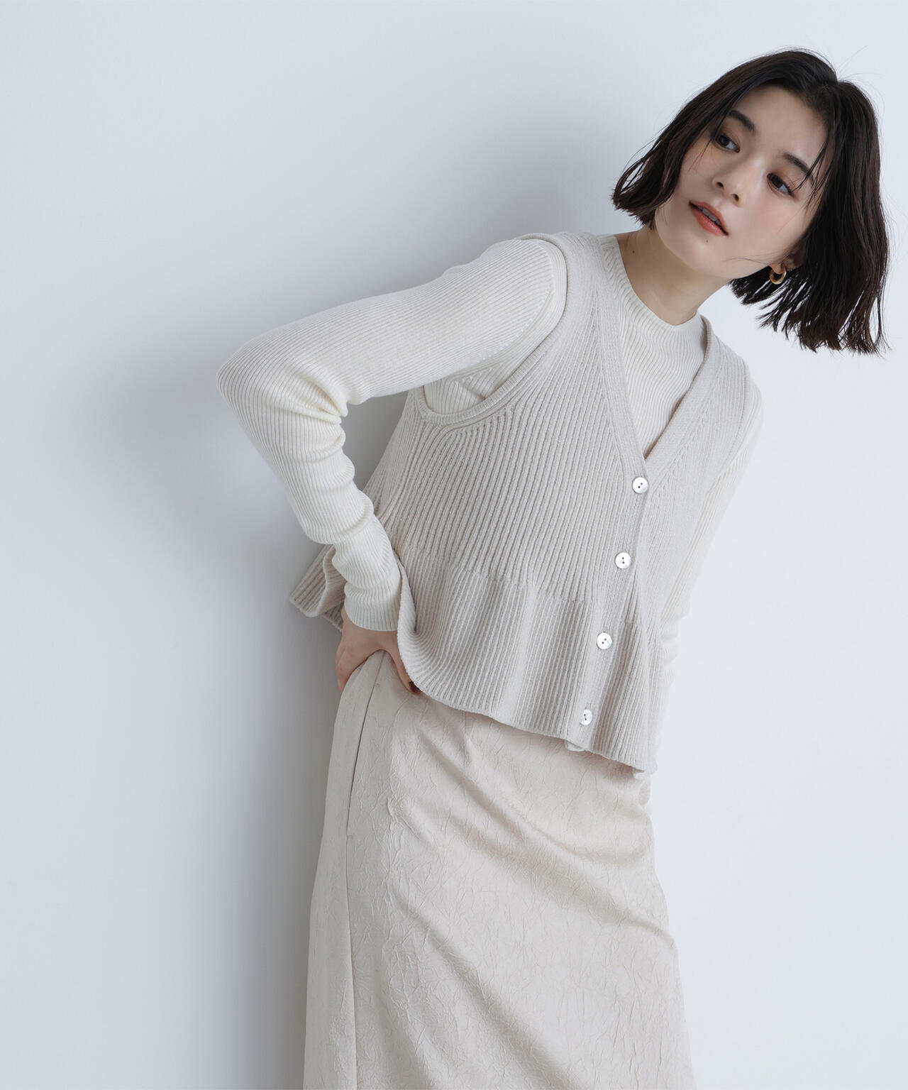 ペプラムベスト＆リブニット