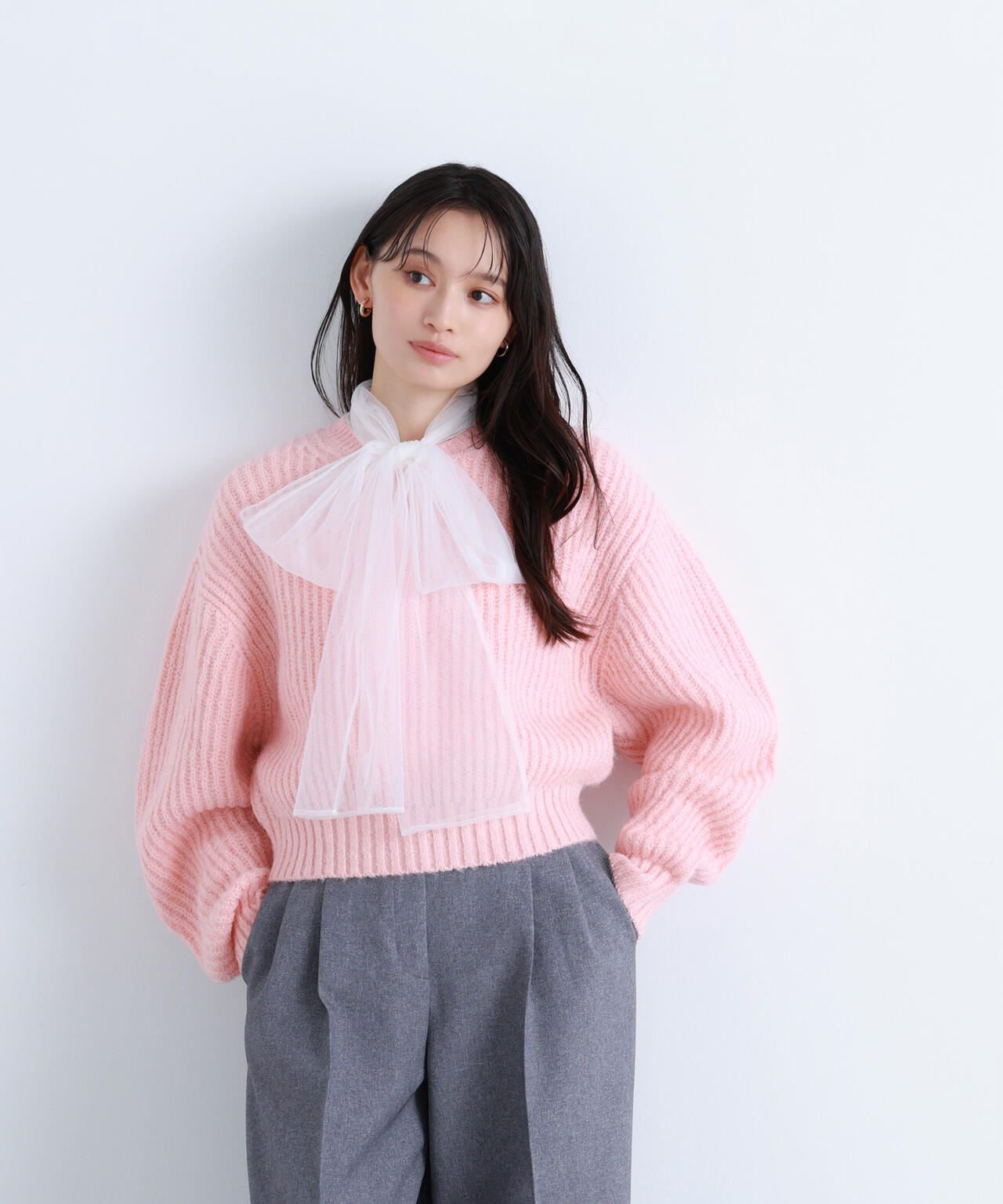 【BLANC】クロップドアゼフォルムニット