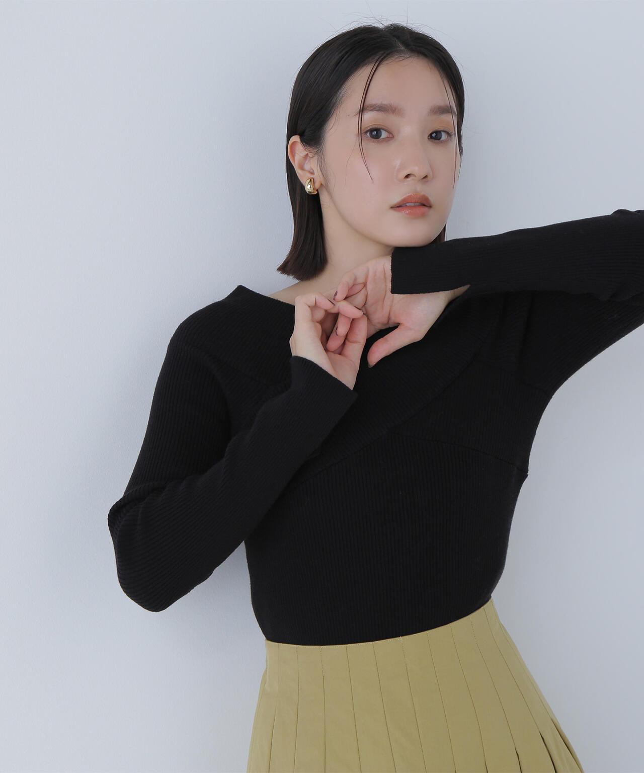 クロスネックリブニット | NATURAL BEAUTY BASIC（ナチュラル