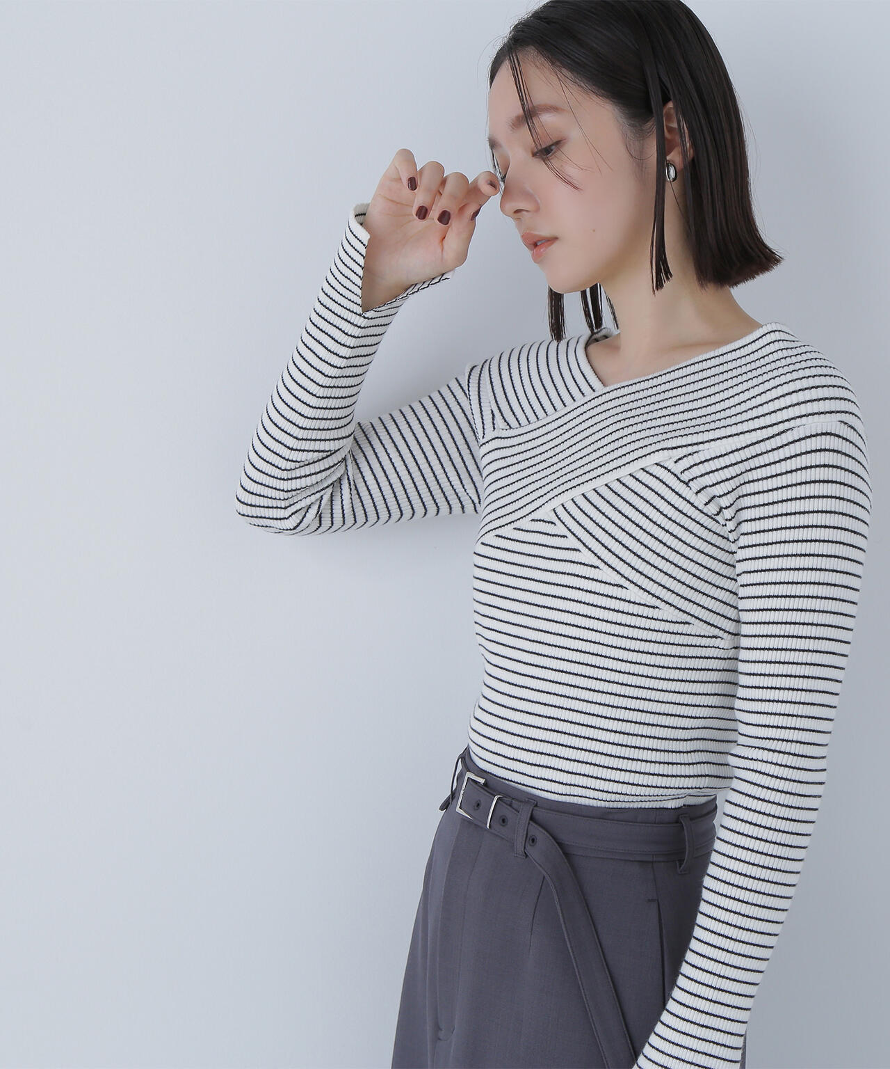 クロスネックリブニット | NATURAL BEAUTY BASIC（ナチュラル