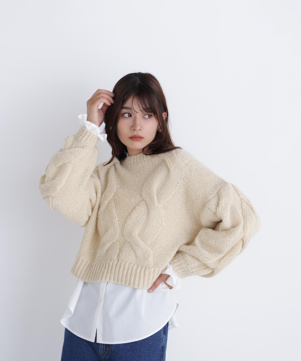 【Oggi掲載】クロップドビッグケーブルニット