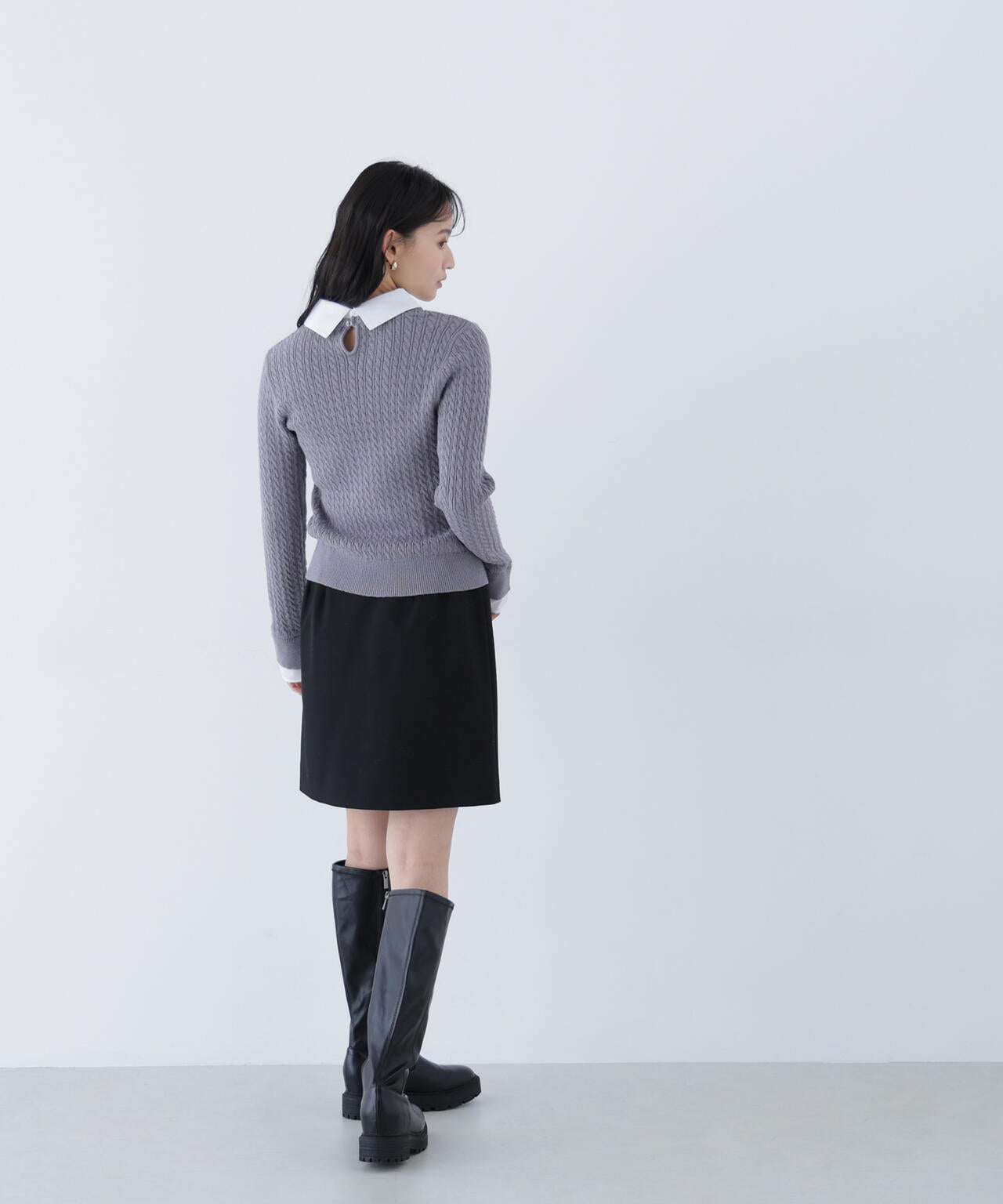 シャツカラードッキングケーブルニット