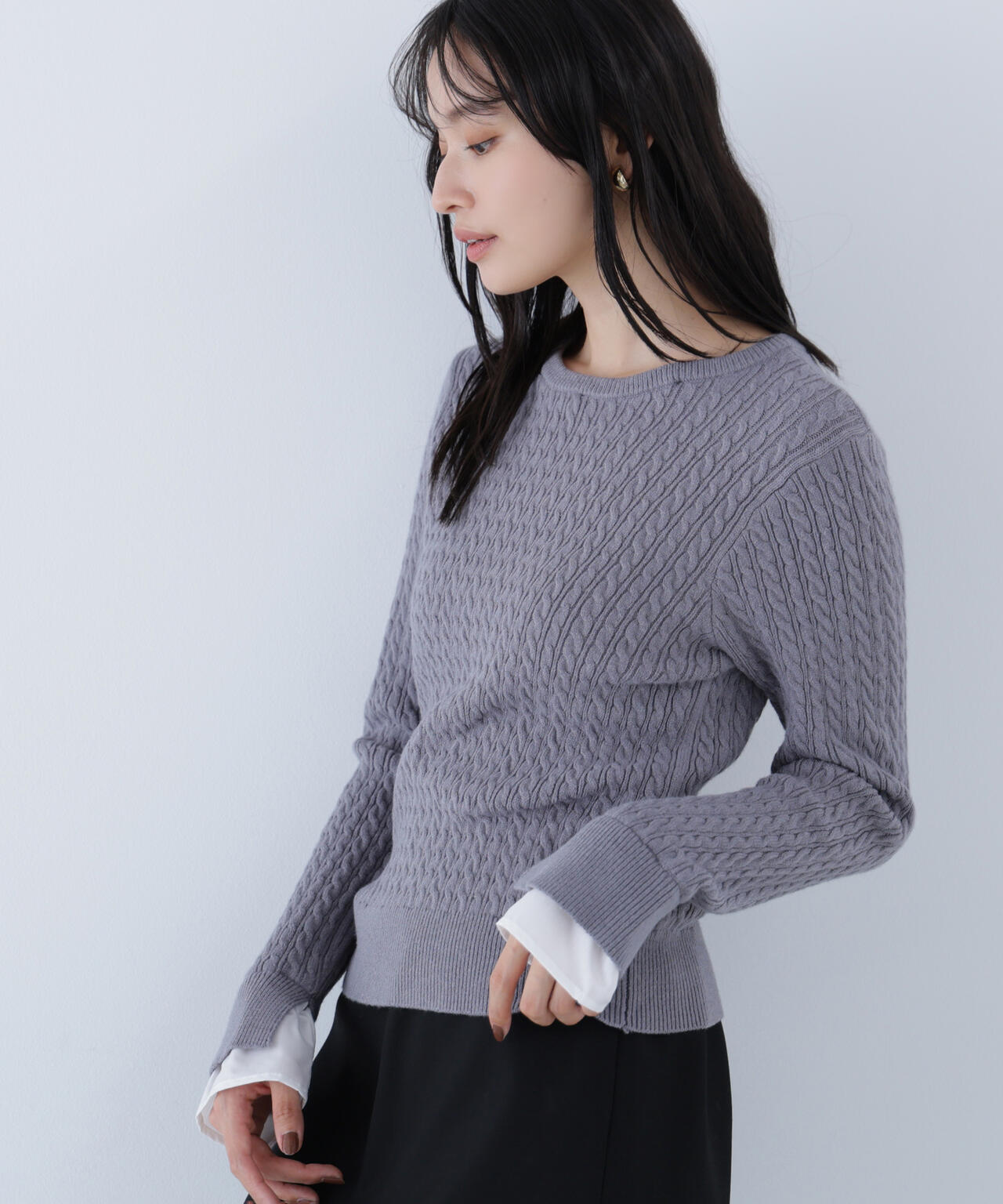 シャツカラードッキングケーブルニット