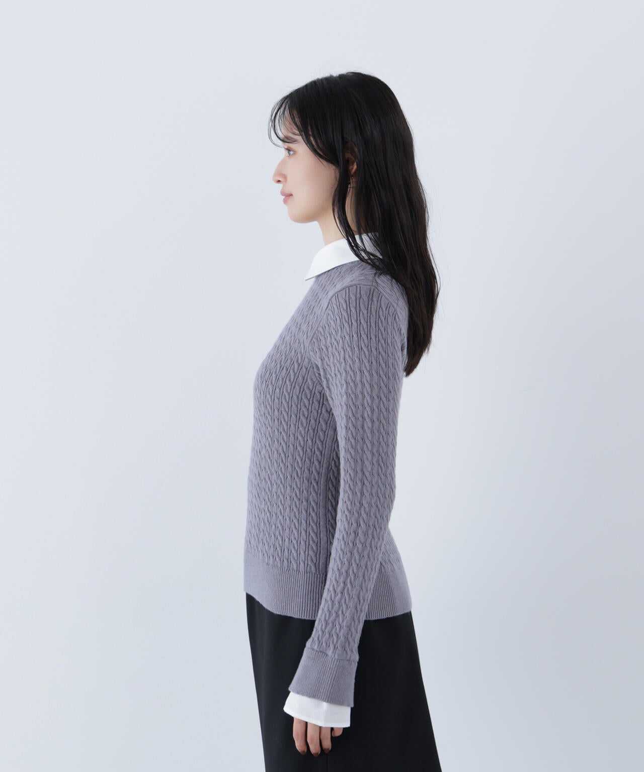 シャツカラードッキングケーブルニット | NATURAL BEAUTY BASIC