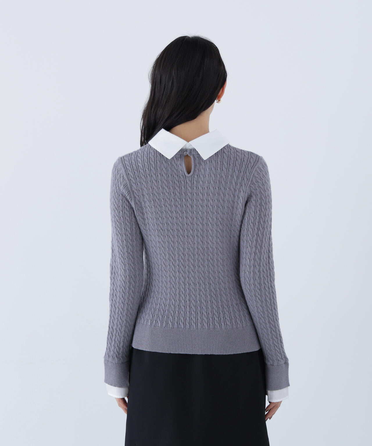 シャツカラードッキングケーブルニット