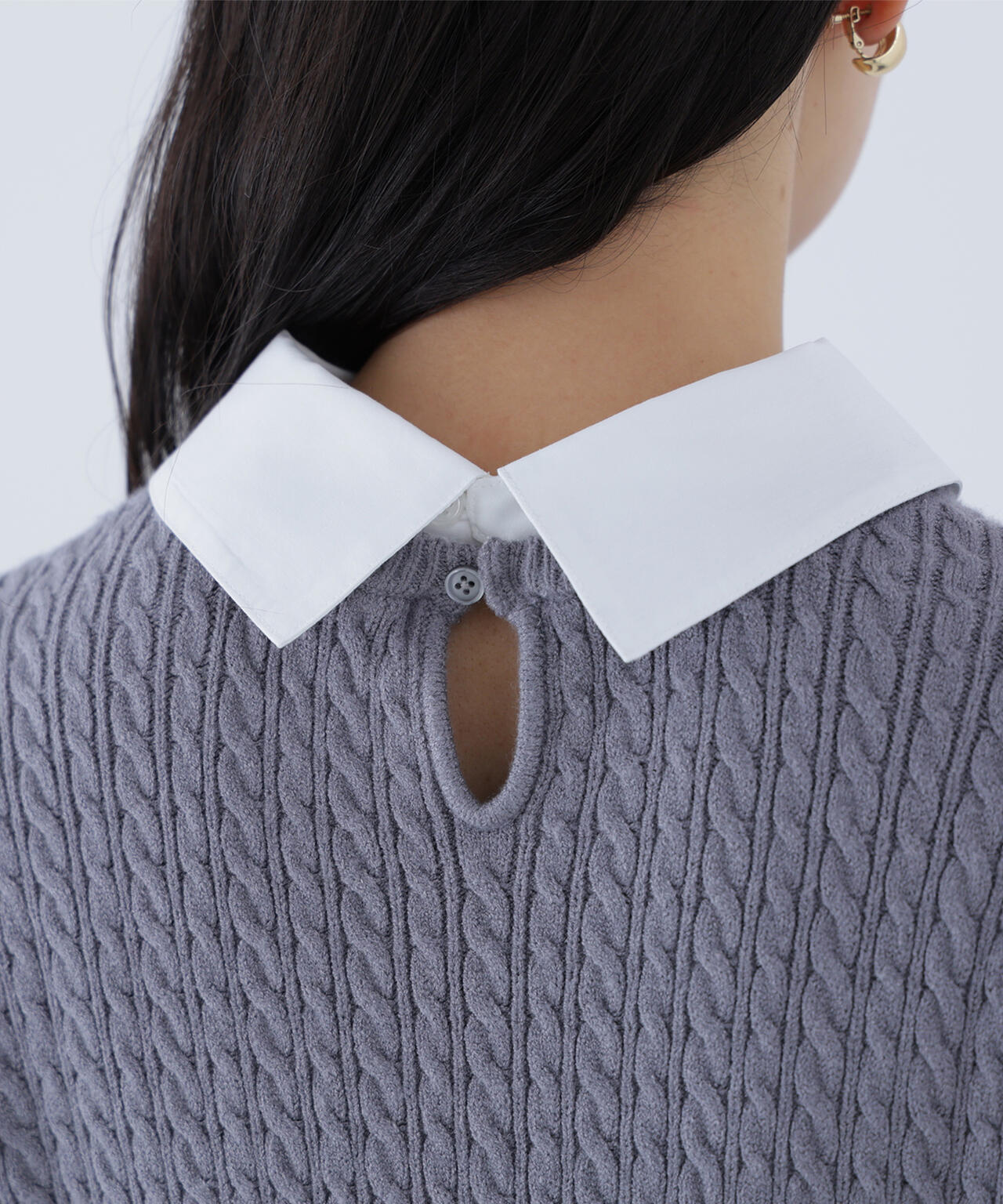 シャツカラードッキングケーブルニット