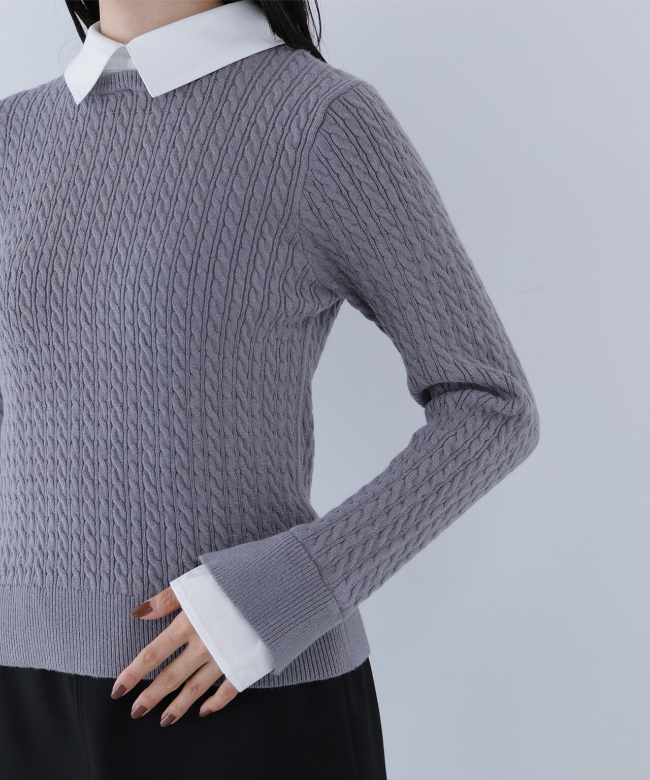 シャツカラードッキングケーブルニット