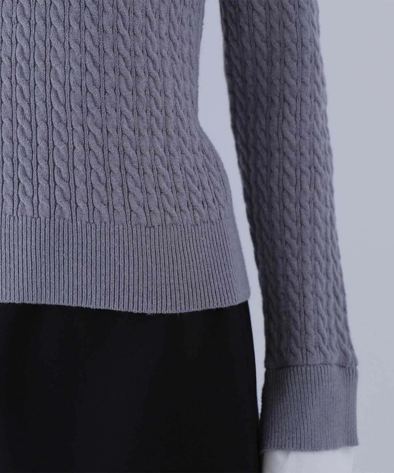 シャツカラードッキングケーブルニット