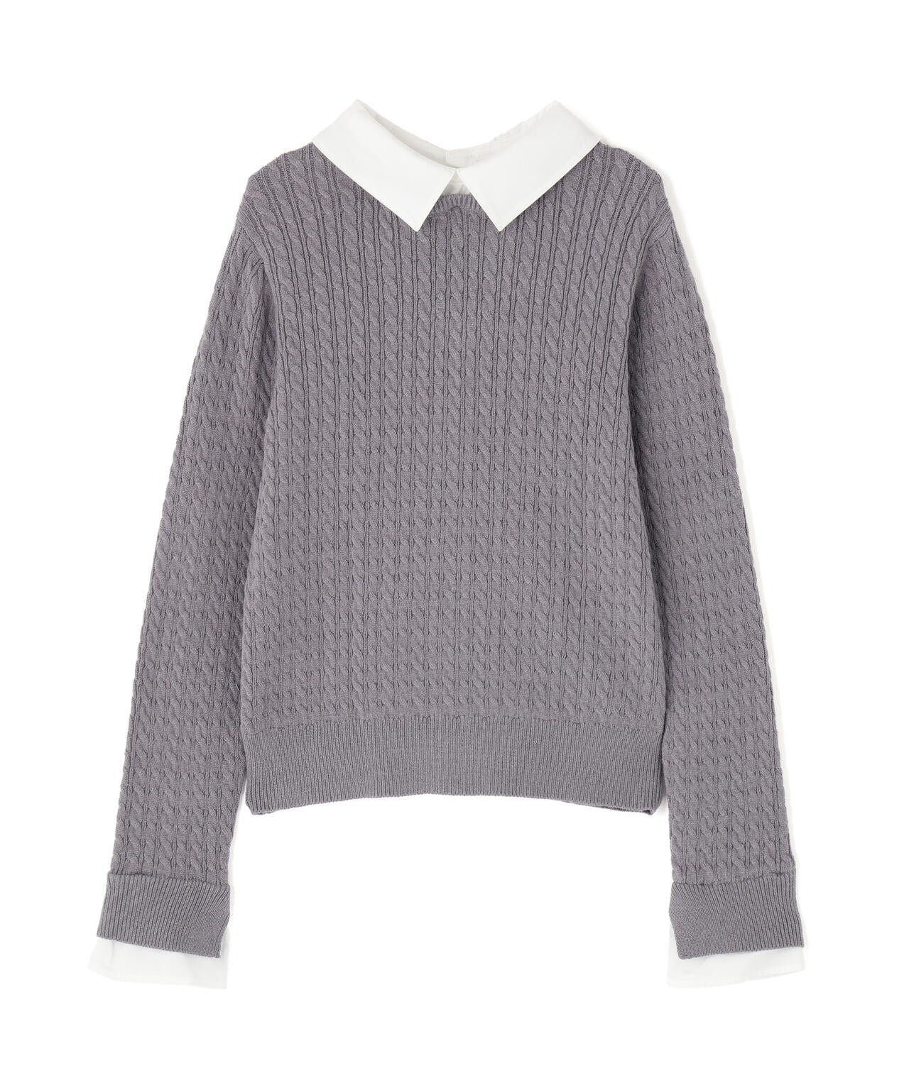 シャツカラードッキングケーブルニット