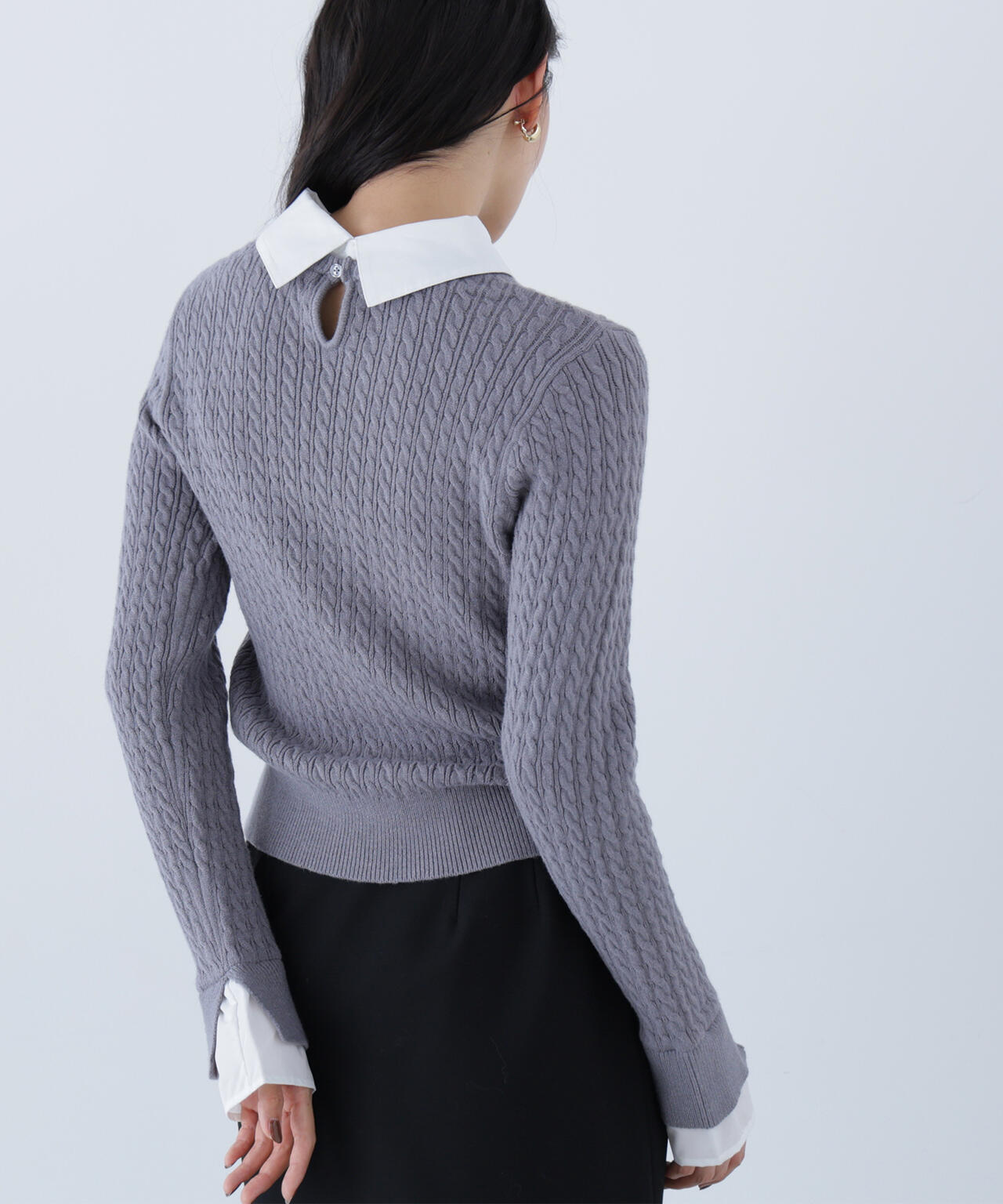 ナチュラルビューティーベーシック（NATURAL BEAUTY BASIC）/シャツカラードッキングケーブルニット シャツカラードッキングケーブルニット | NATURAL BEAUTY BASIC