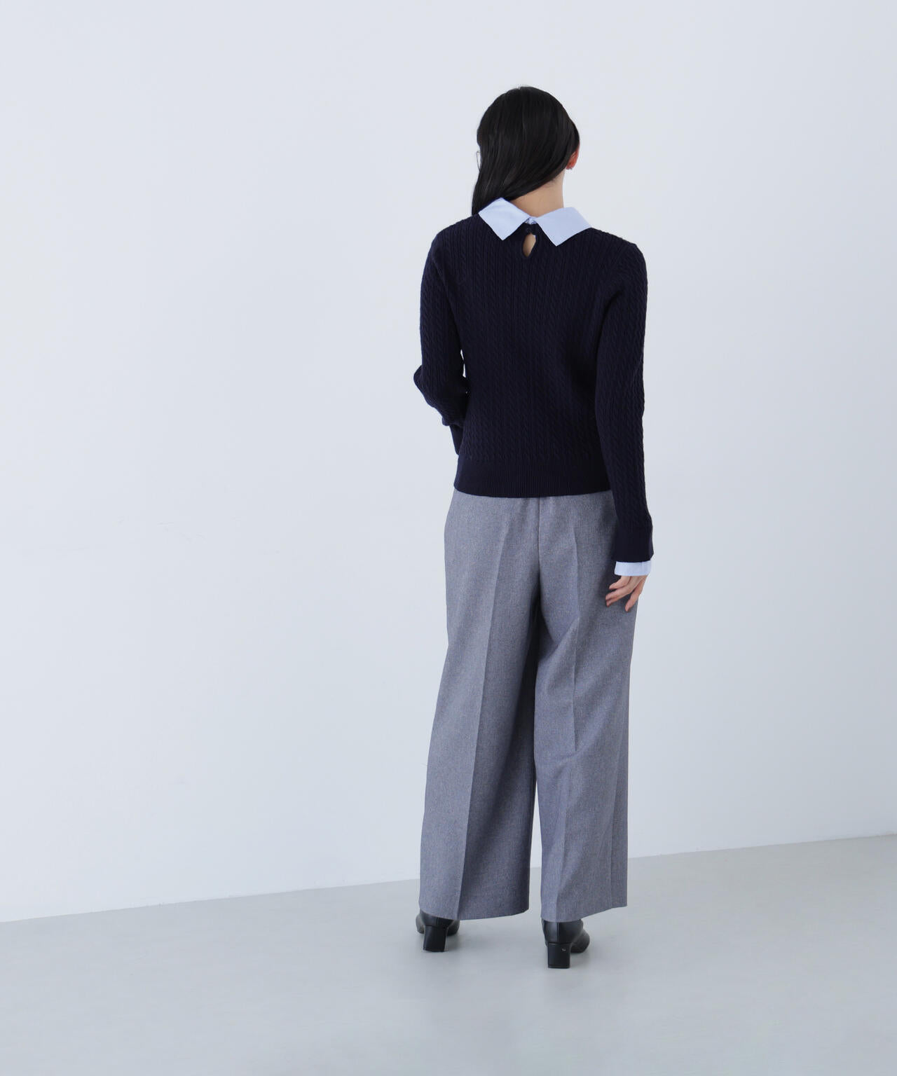 シャツカラードッキングケーブルニット