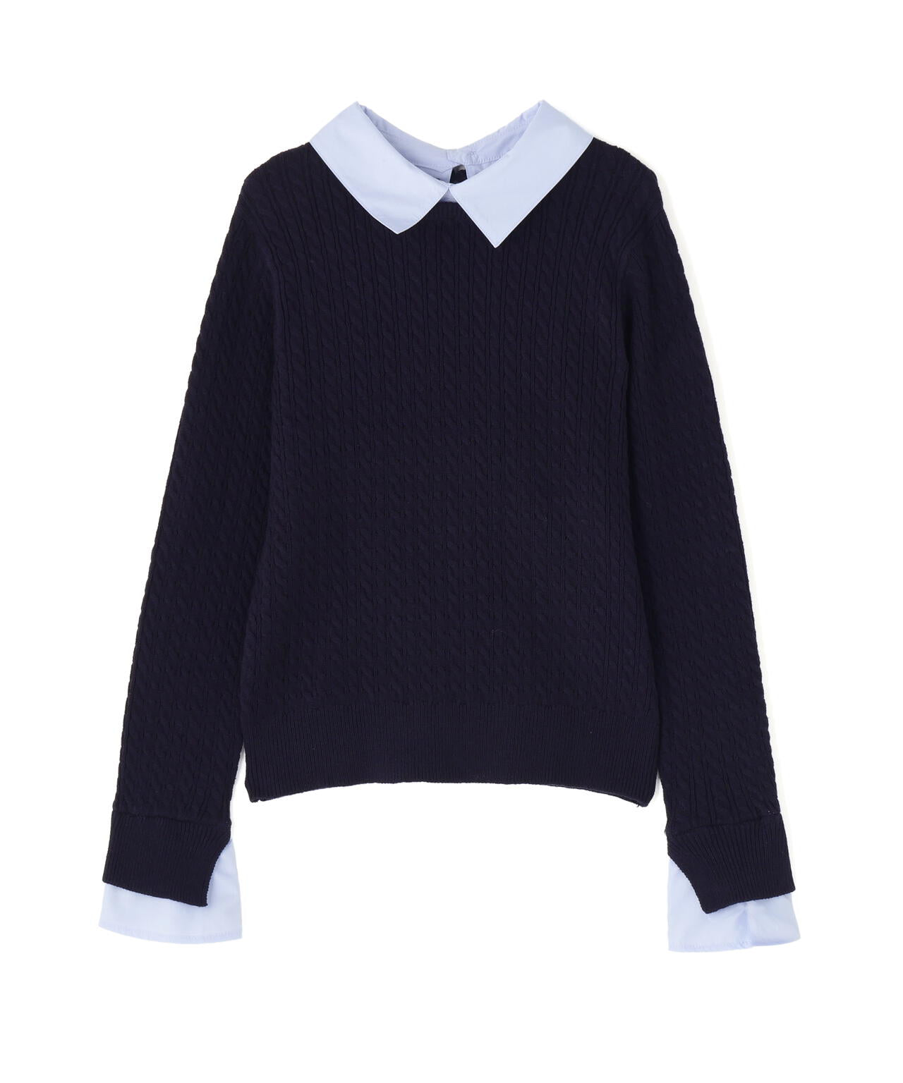 シャツカラードッキングケーブルニット