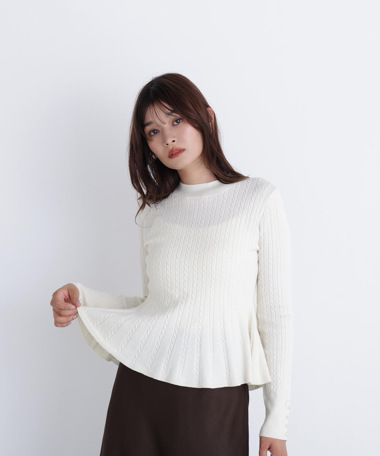 ケーブルペプラムニット | NATURAL BEAUTY BASIC（ナチュラル