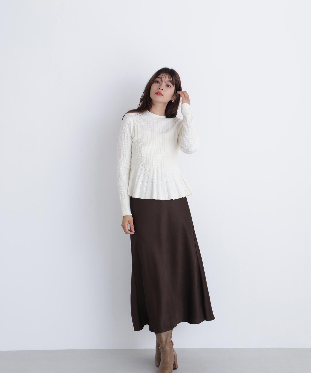 ケーブルペプラムニット | NATURAL BEAUTY BASIC（ナチュラル