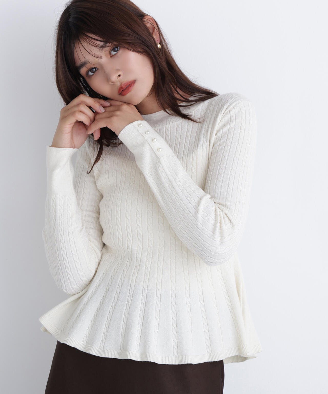 ケーブルペプラムニット | NATURAL BEAUTY BASIC（ナチュラル