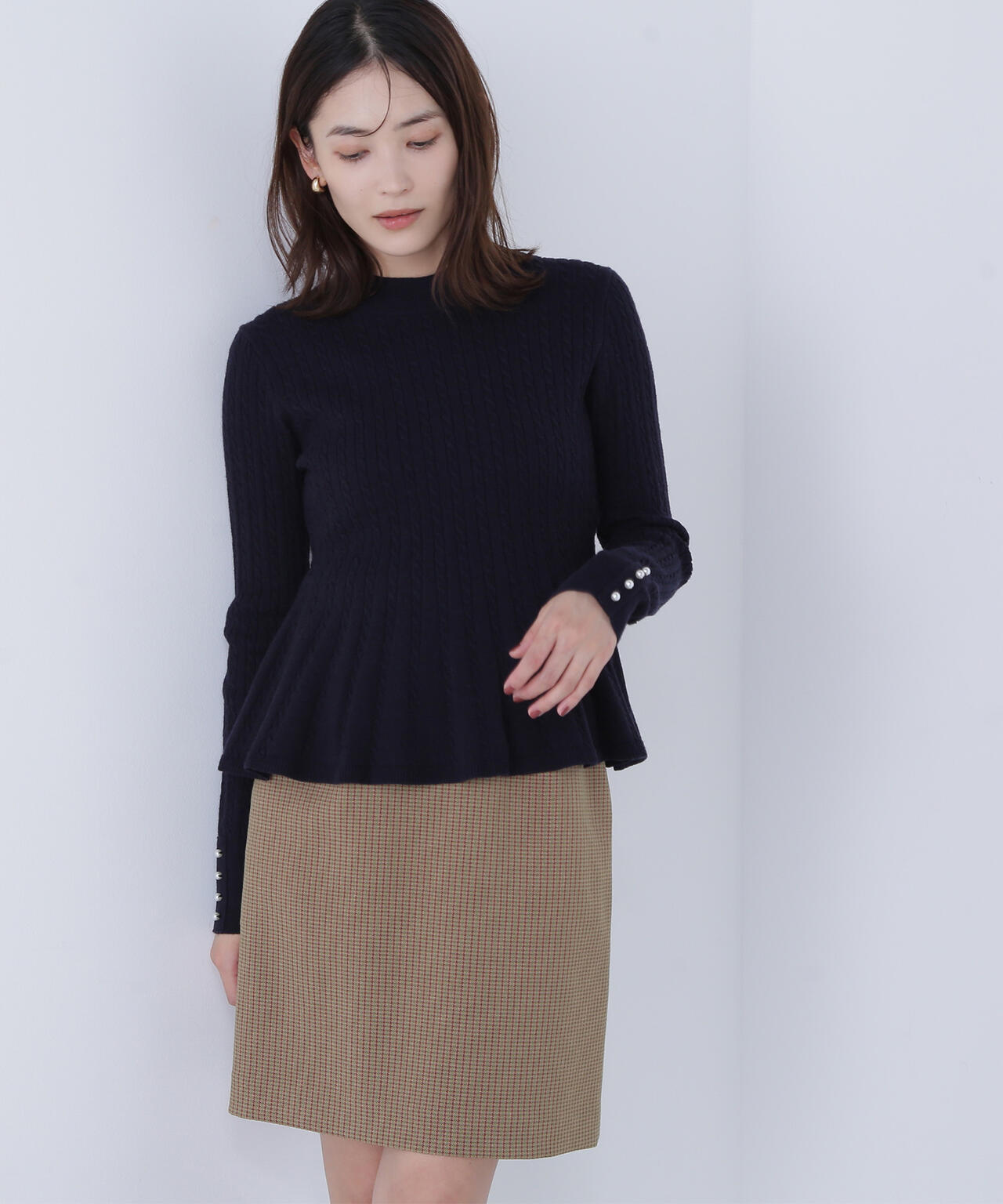 ケーブルペプラムニット | NATURAL BEAUTY BASIC（ナチュラル