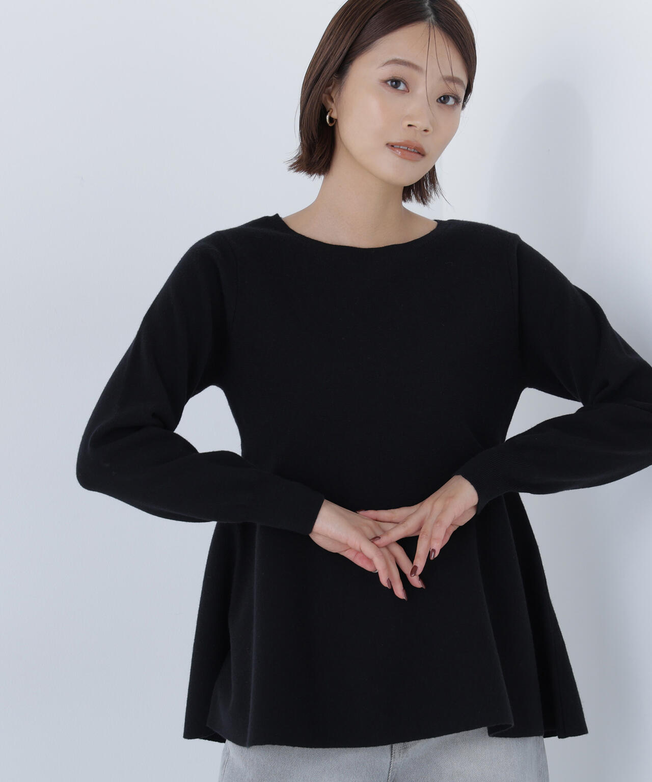 2023AW 美品 ルフィル ペプラムボーダートップス チュニック 黒 ル フィル LE PHIL ペプラムボーダートップス チュニック F 黒 /MI