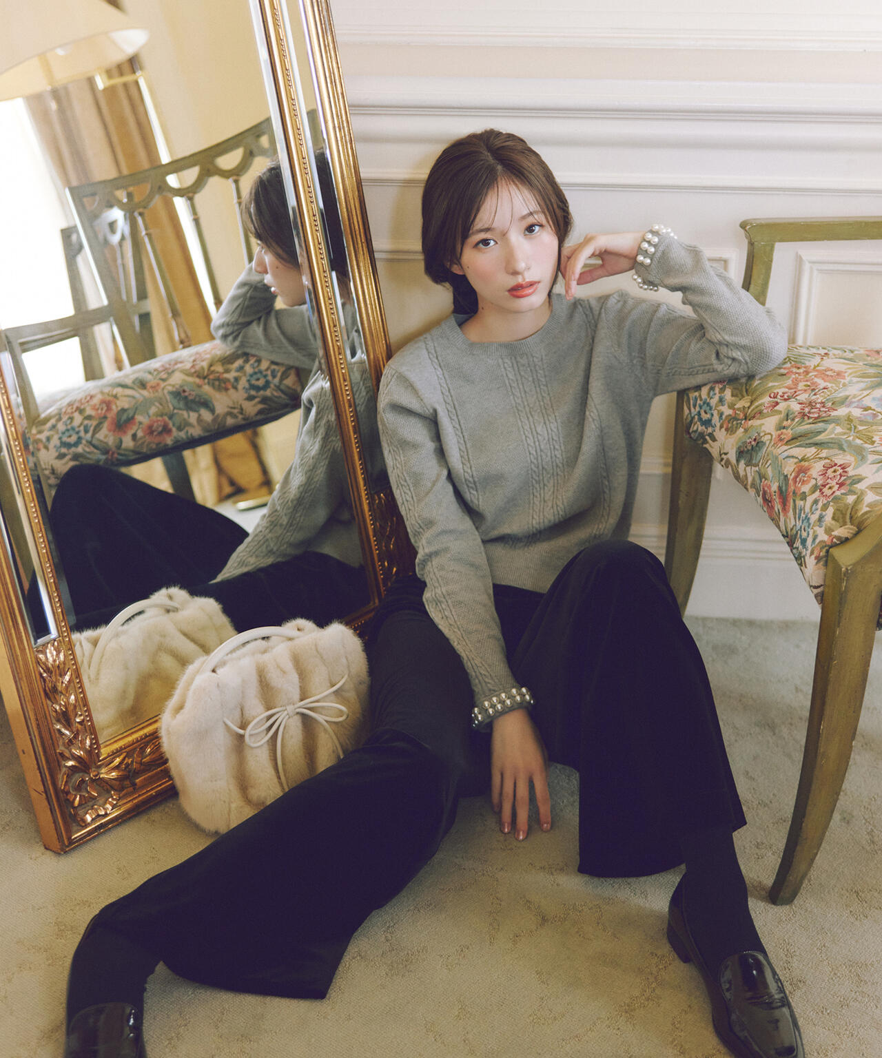 白宮みずほさんコラボカラー：グレー】パールブレスレットニット