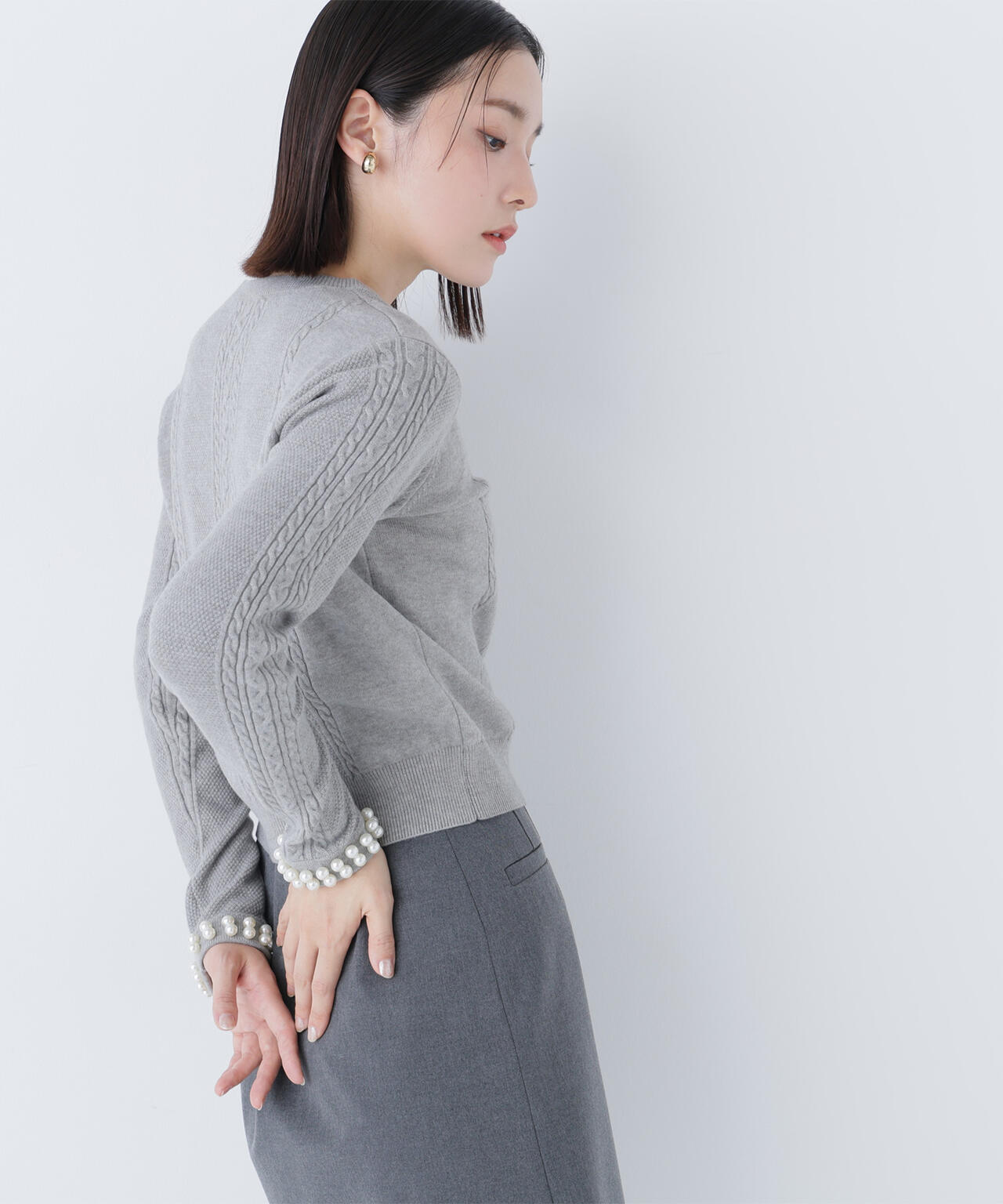 ナチュラルビューティーベーシック（NATURAL BEAUTY BASIC）/パールブレスレットニット 白宮みずほさんコラボカラー：グレー】パールブレスレットニット