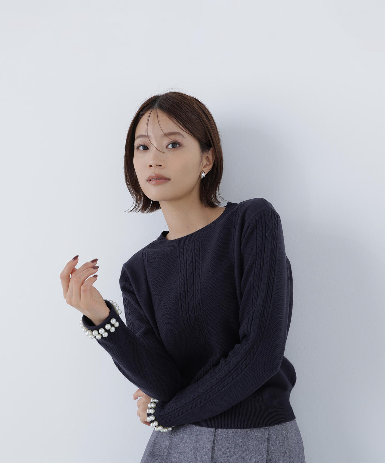 白宮みずほさんコラボカラー：グレー】パールブレスレットニット