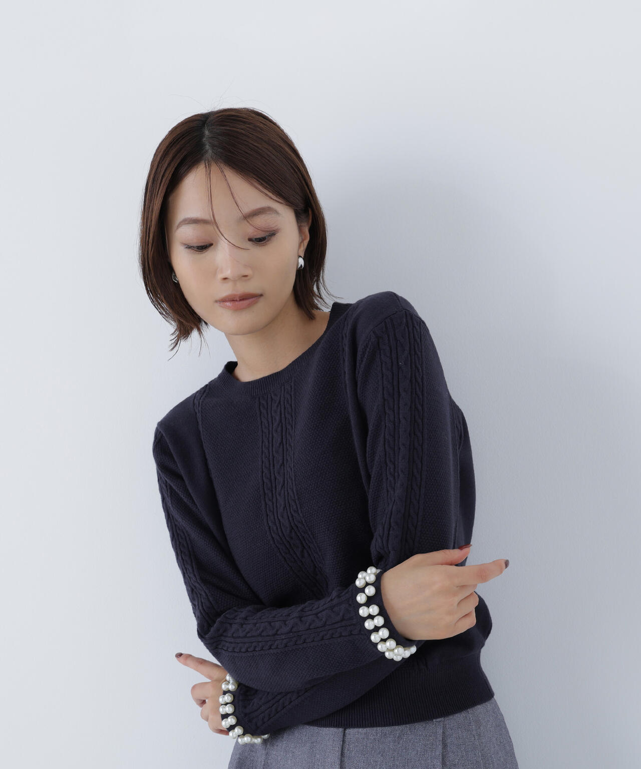 白宮みずほさんコラボカラー：グレー】パールブレスレットニット