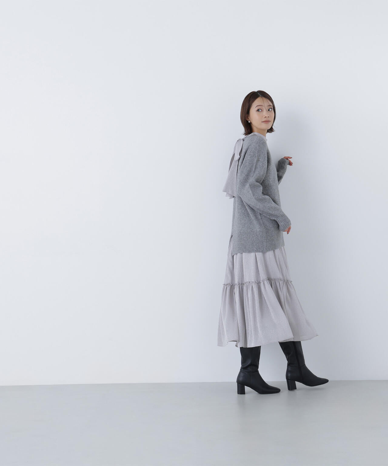 NOBLE 【STAIR】別注スリットニット ナチュラル バックスリットミドルニット | NATURAL BEAUTY BASIC（ナチュラル