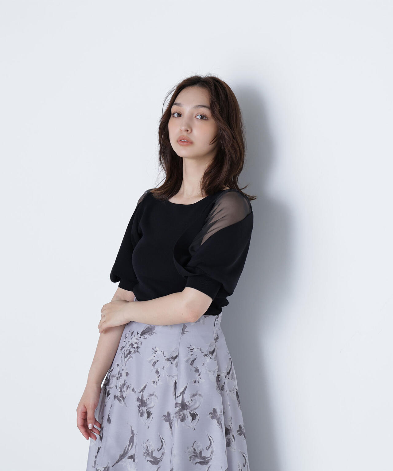 シアーレイヤースリーブニット