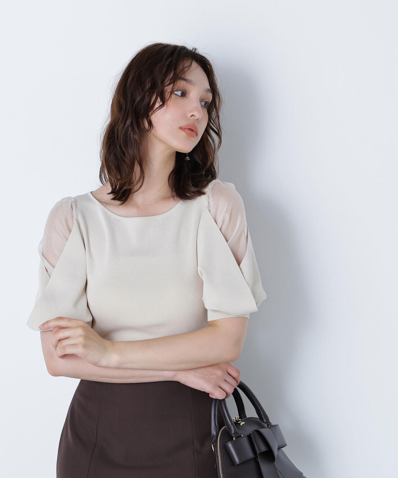 シアーレイヤースリーブニット