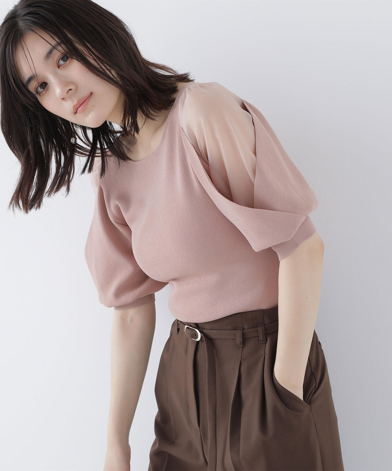 シアーレイヤースリーブニット