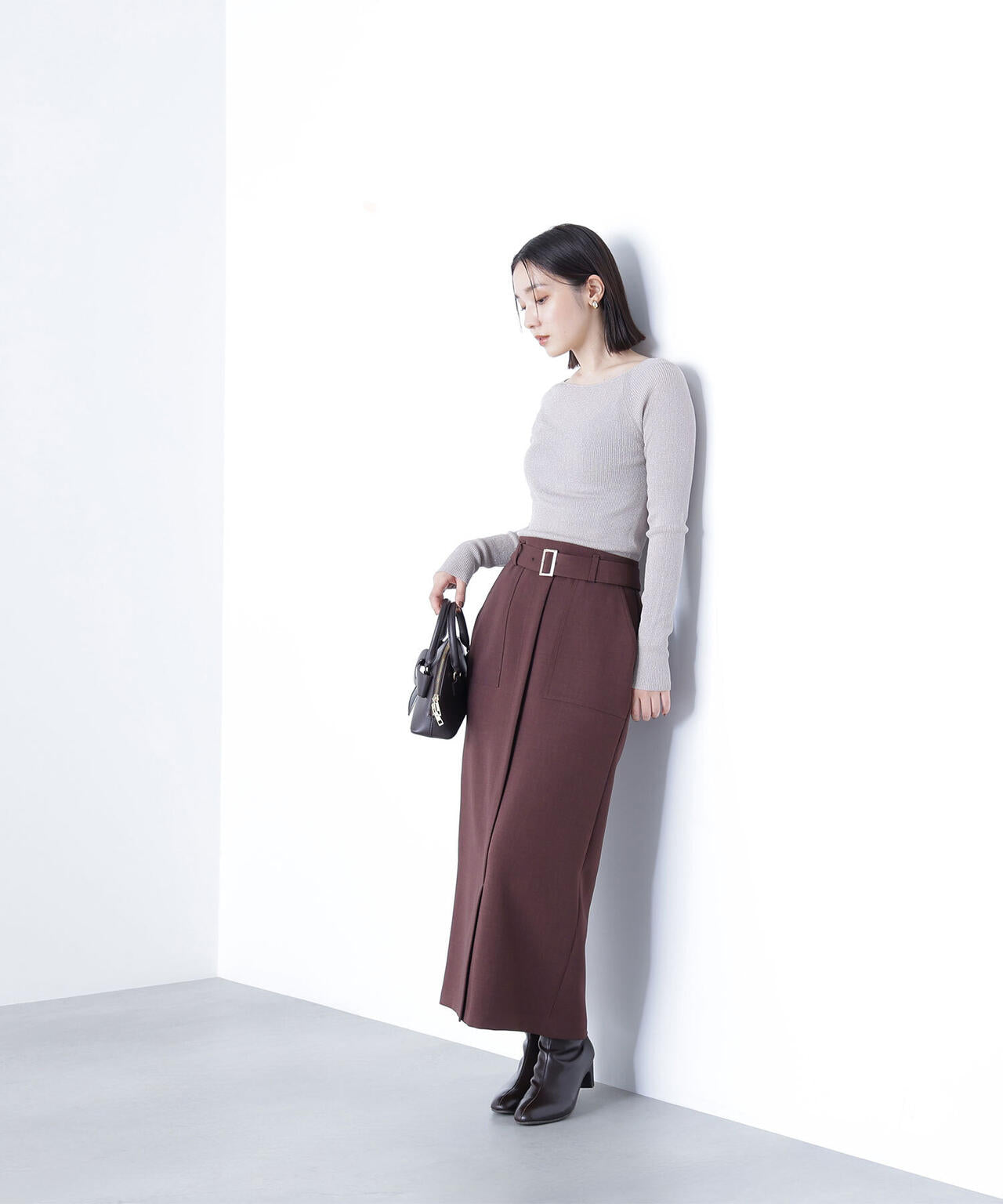 ラメリブボートネックニット