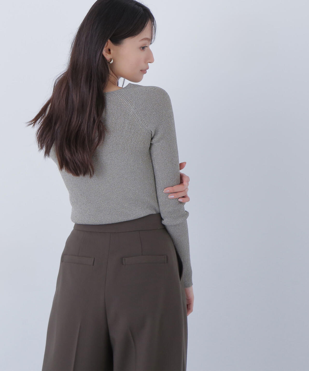 ラメリブボートネックニット