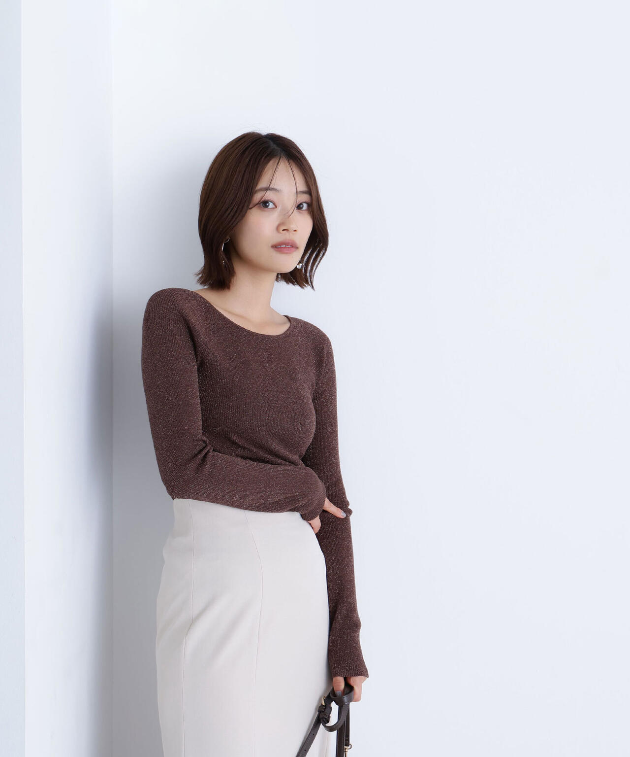 ラメリブボートネックニット