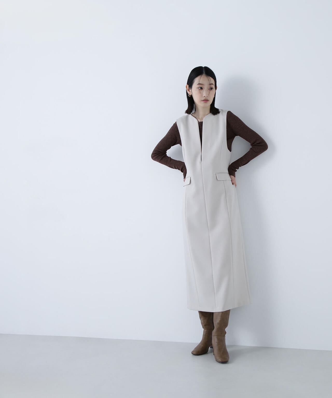 ラメリブボートネックニット