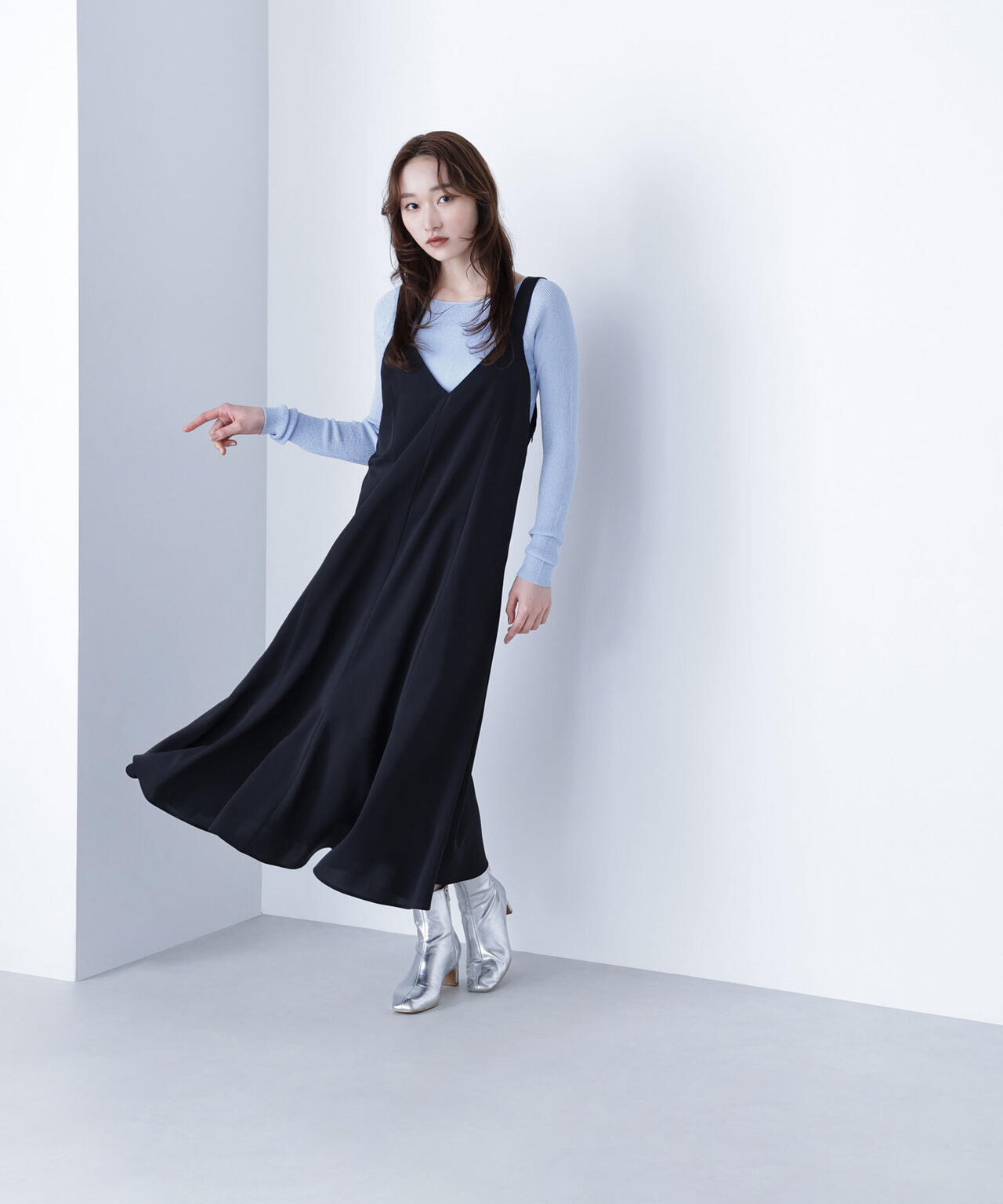 ラメリブボートネックニット