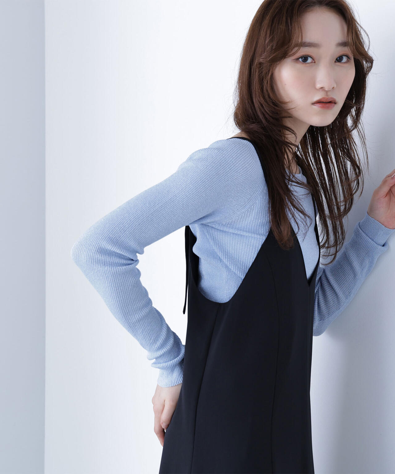 ラメリブボートネックニット