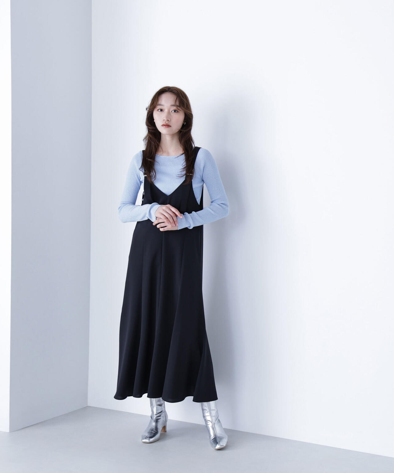 ラメリブボートネックニット