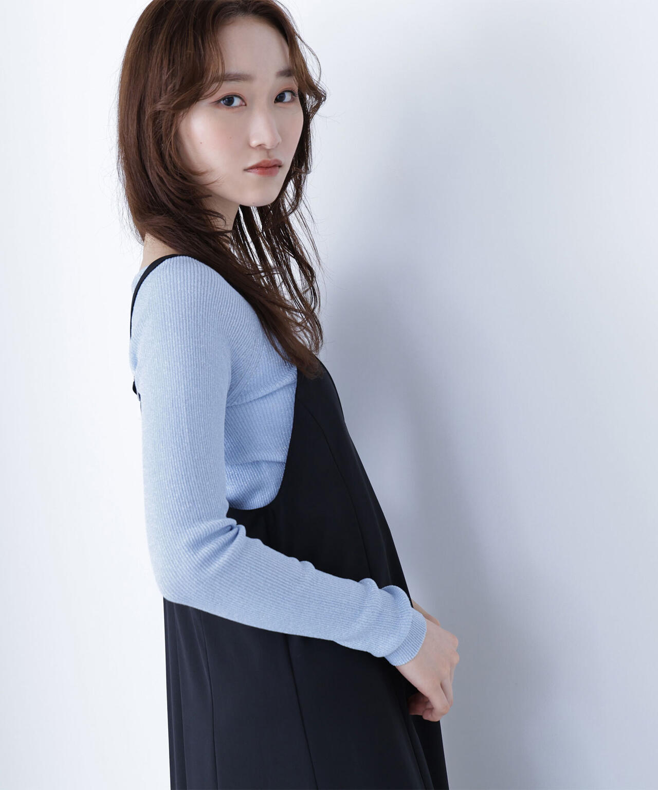 ラメリブボートネックニット