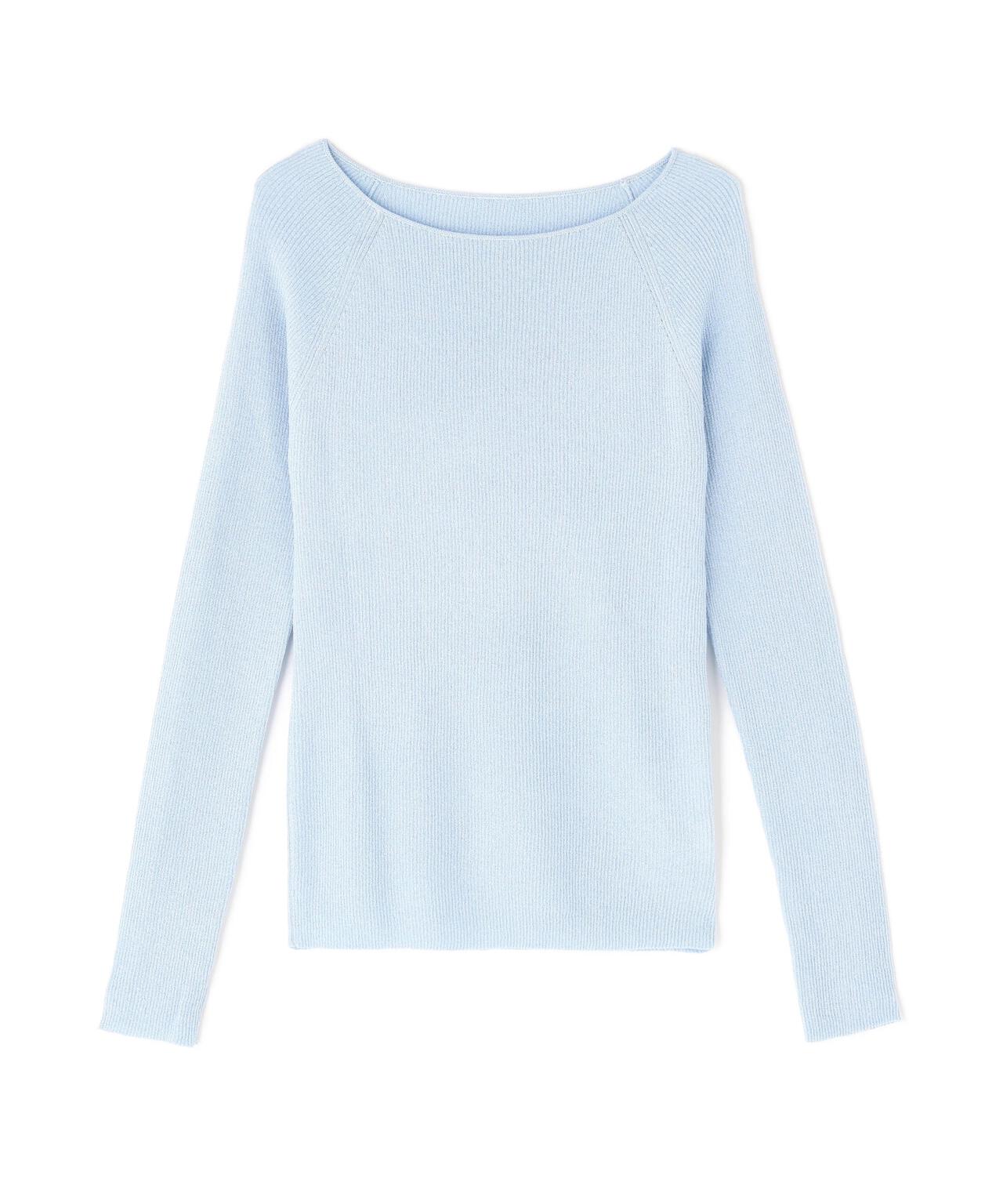 ラメリブボートネックニット