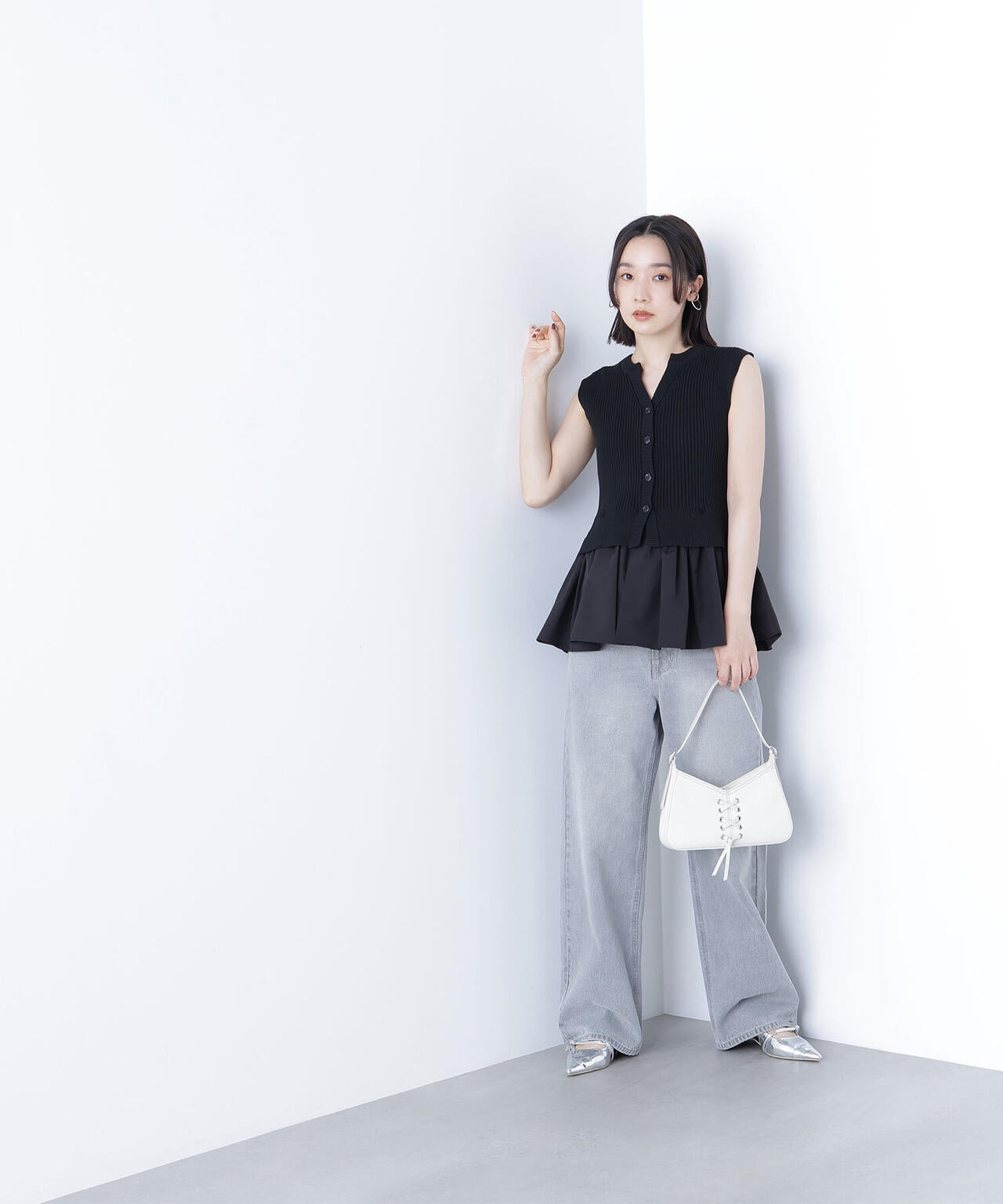 ★美品★ nagonstans ペプラムベスト ブラック 黒 2wayドッキングペプラムベスト | NATURAL BEAUTY BASIC（ナチュラル