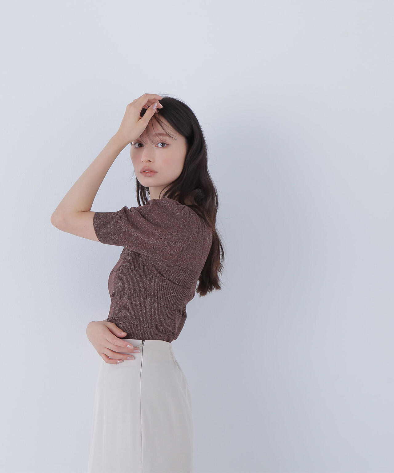 切替ラメリブニット