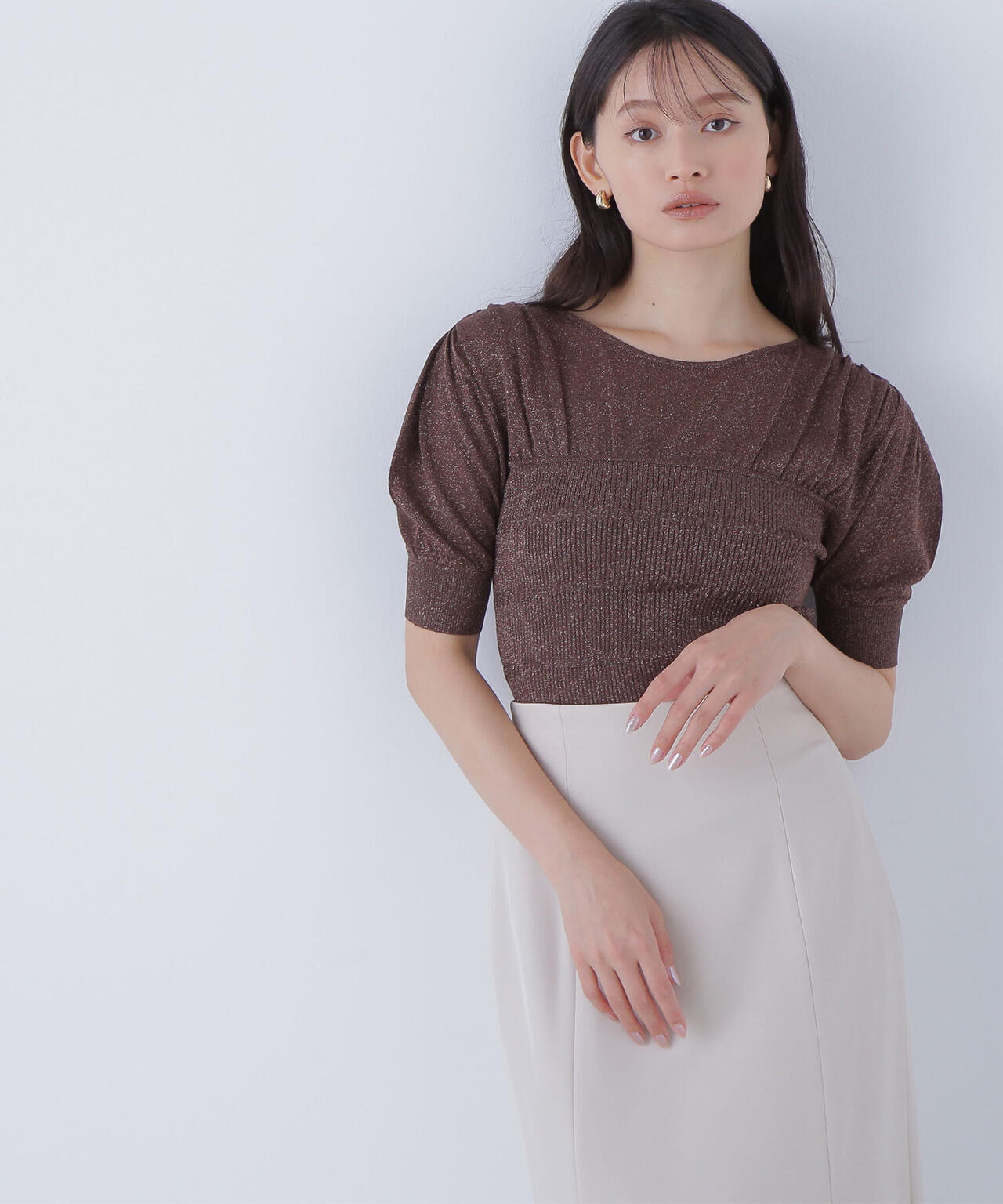 切替ラメリブニット